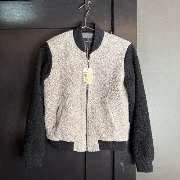 Obey Arctic Sherpa Bomber Jacket NWT Black Grey Small - Picture 1 of 11